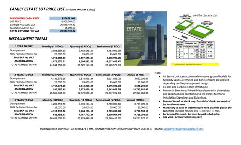 heritage memorial park|Price List .